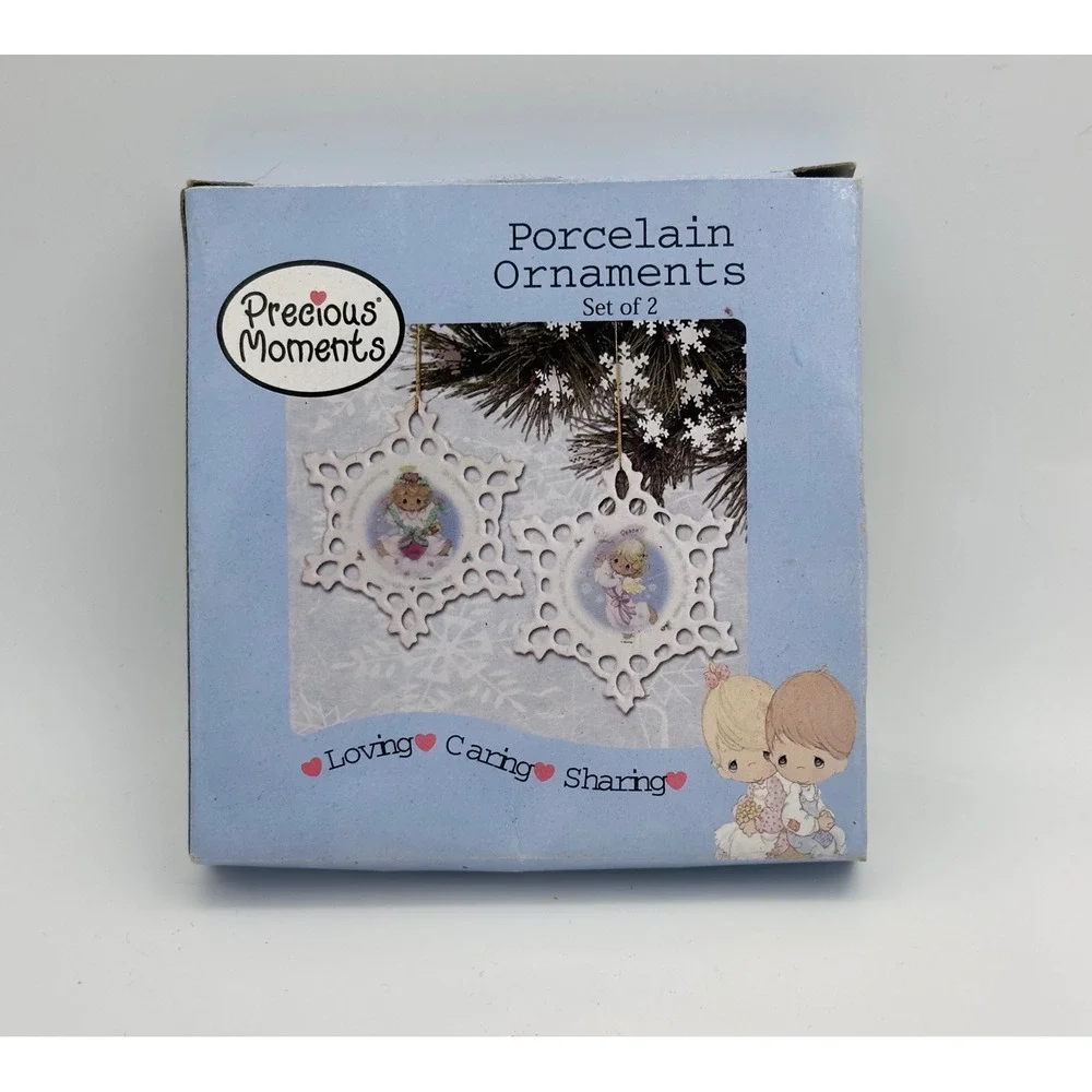 Precious Moments Porcelain Snowflake Ornaments Set of 2 Angels 3409 2003 Giftco